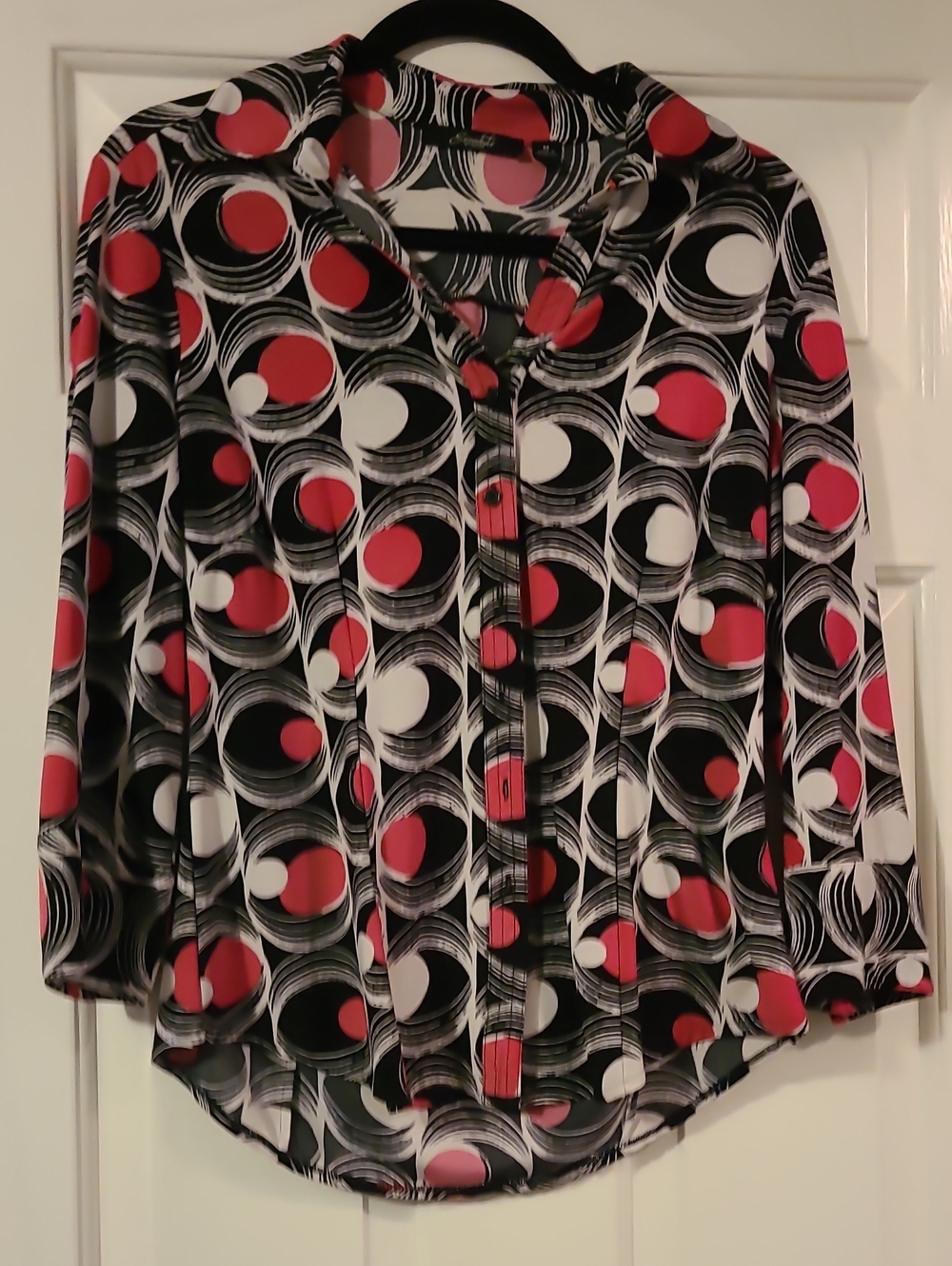 Essentials by Milano Geometric Print Button-Front Blouse Women's M